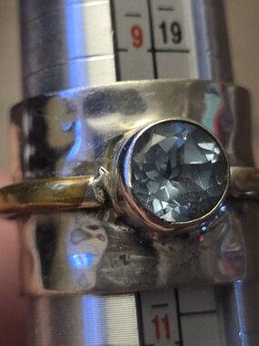 925 Sterling Silver Handmade India Blue Topaz Ring Wide Band Statement